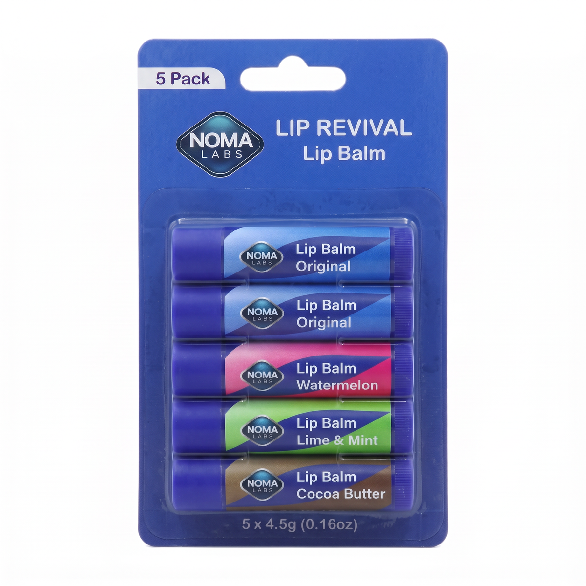 Noma Labs Lip Balm - 5x4.5g (2x Original, Watermelon, Cocoa Butter and Lime & Mint)