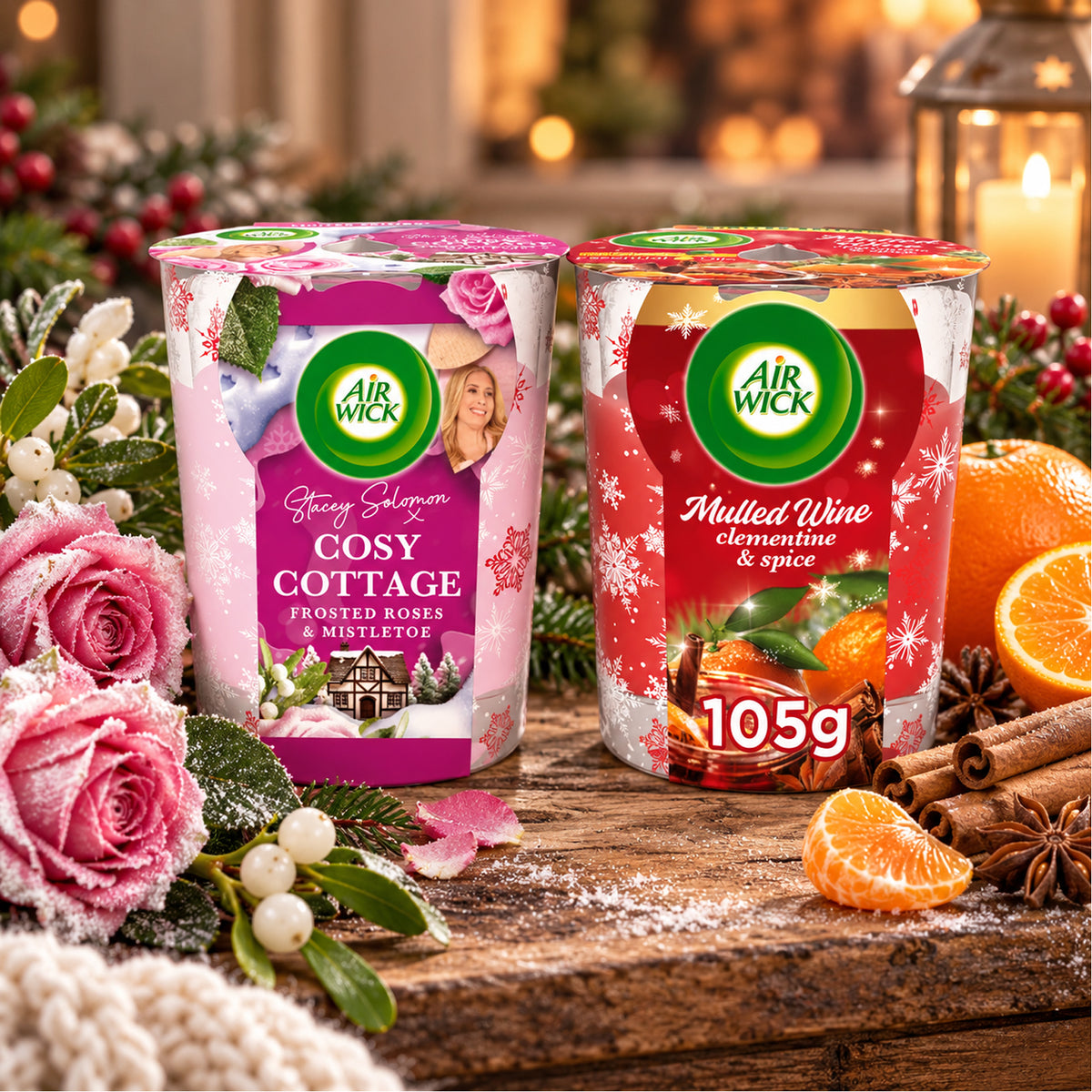 Air Wick Limited Edition Candle 105g - Cosy Cottage (Frosted Roses & Mistletoe)