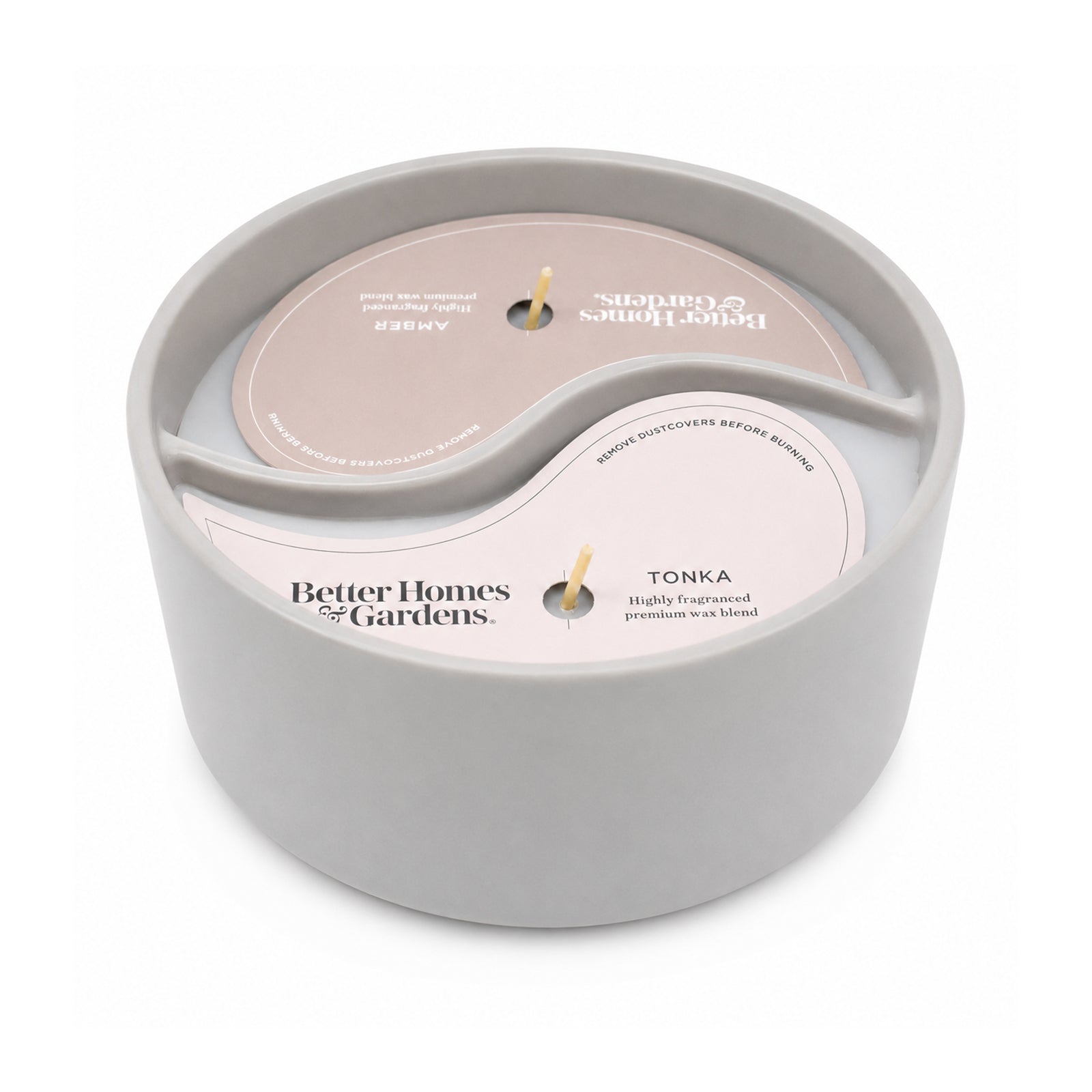 BH&G Double Wicked 2in1 Ceramic Candle Jar - 453g - Amber & Tonka