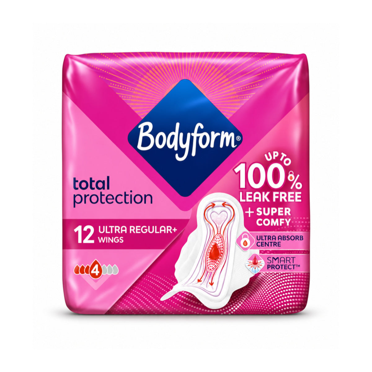 Bodyform Pads Ultra Regular + Wings - 12 Pads Per Pack (Case Size 20)