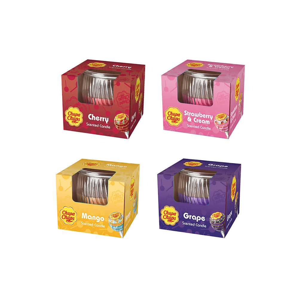Chupa Chups Candle Assorted CDU 8x85g - Cherry, Strawberry, Mango and Grape (Priced Per CDU of 8)