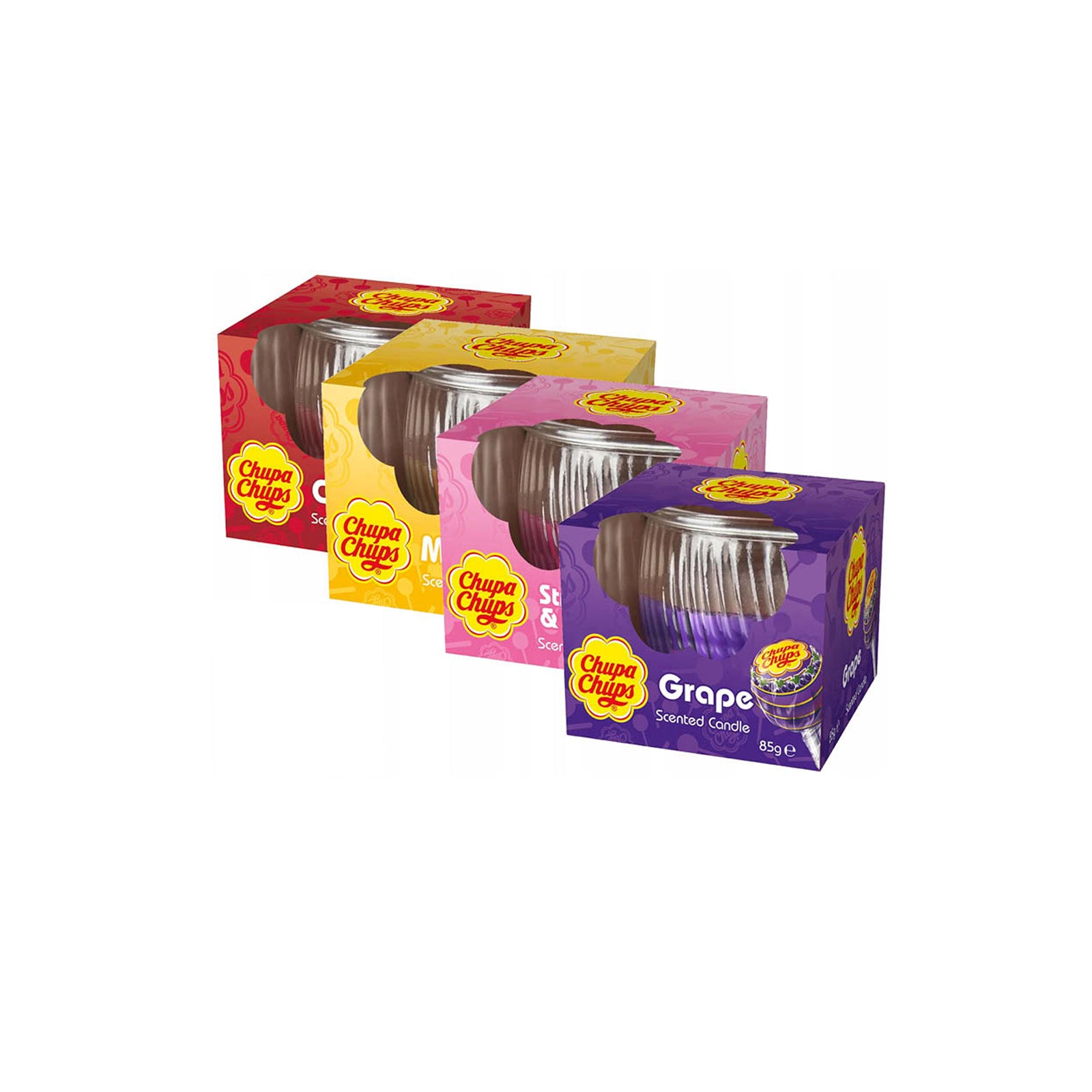 Chupa Chups Candle Assorted CDU 8x85g - Cherry, Strawberry, Mango and Grape (Priced Per CDU of 8)