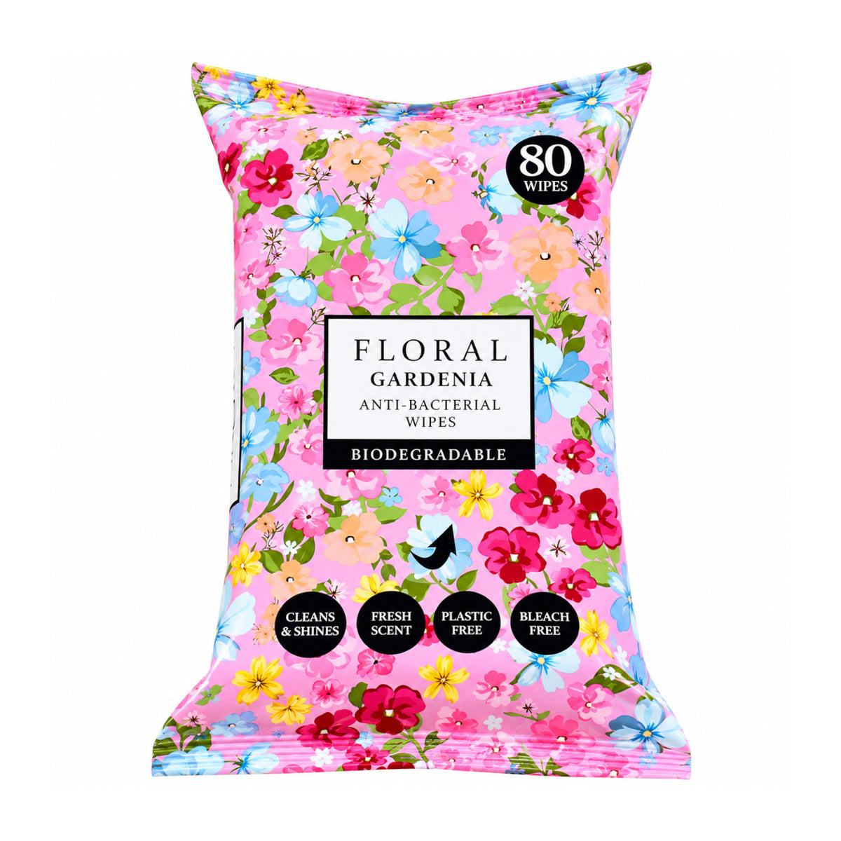 Floral Biodegradable Anti-Bacterial Wipes 80's - Gardenia (Case of 12)