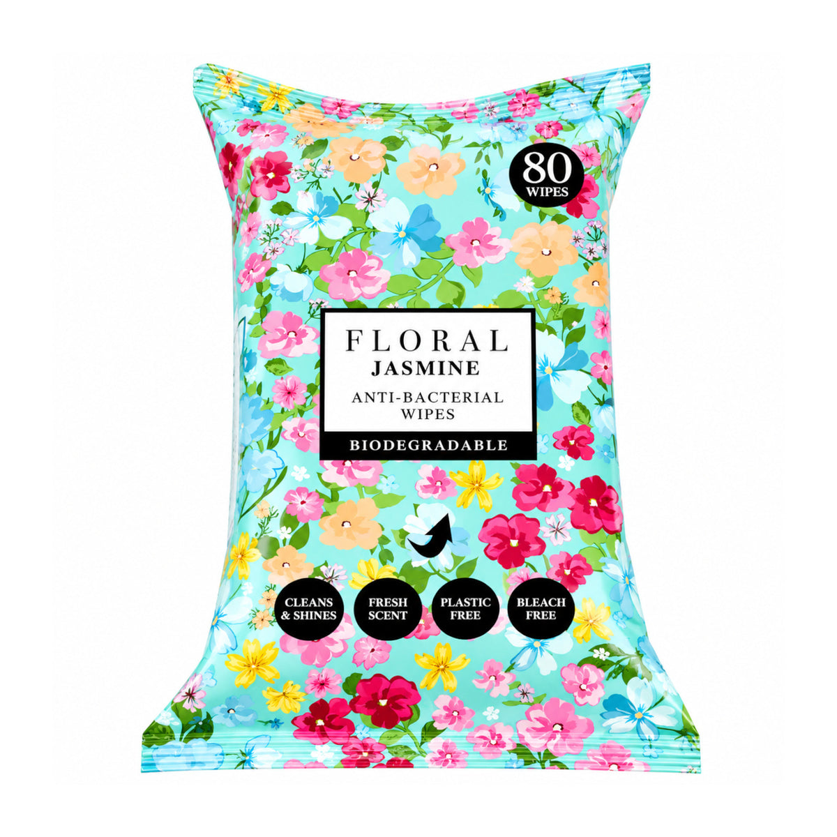 Floral Biodegradable Anti-Bacterial Wipes 80's - Jasmine (Case of 12)
