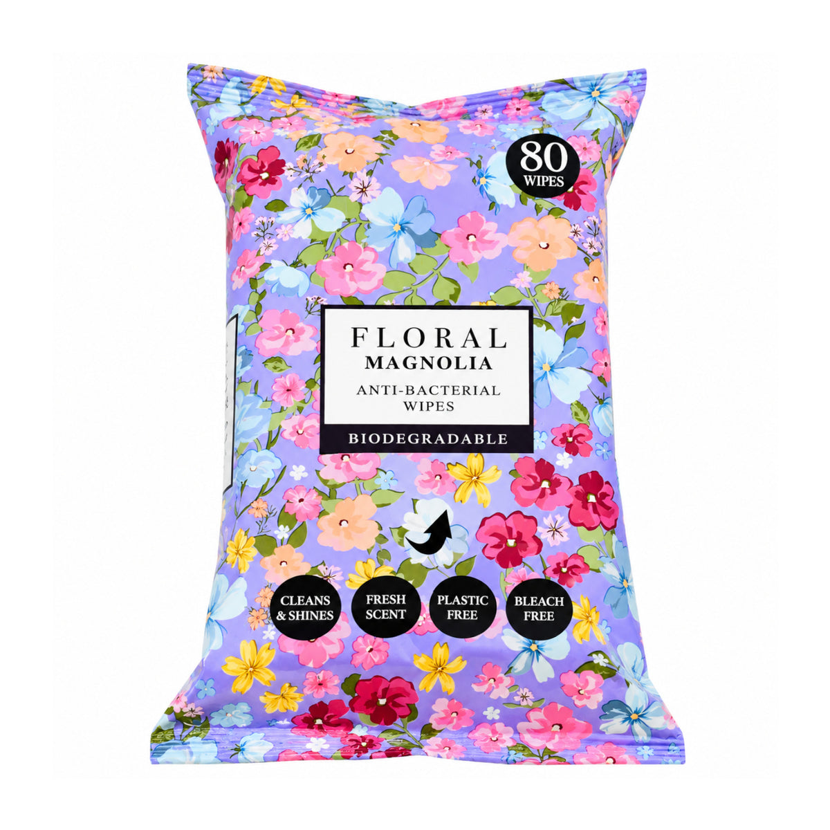 Floral Biodegradable Anti-Bacterial Wipes 80's - Magnolia (Case of 12)