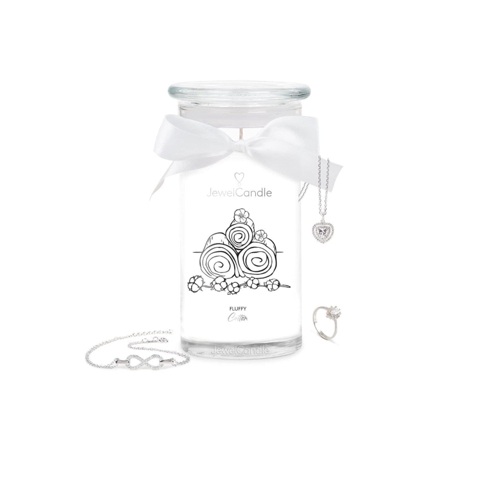 Jewel Candle Fluffy Cotton Jar Candle With Sterling Silver Necklace - 490g