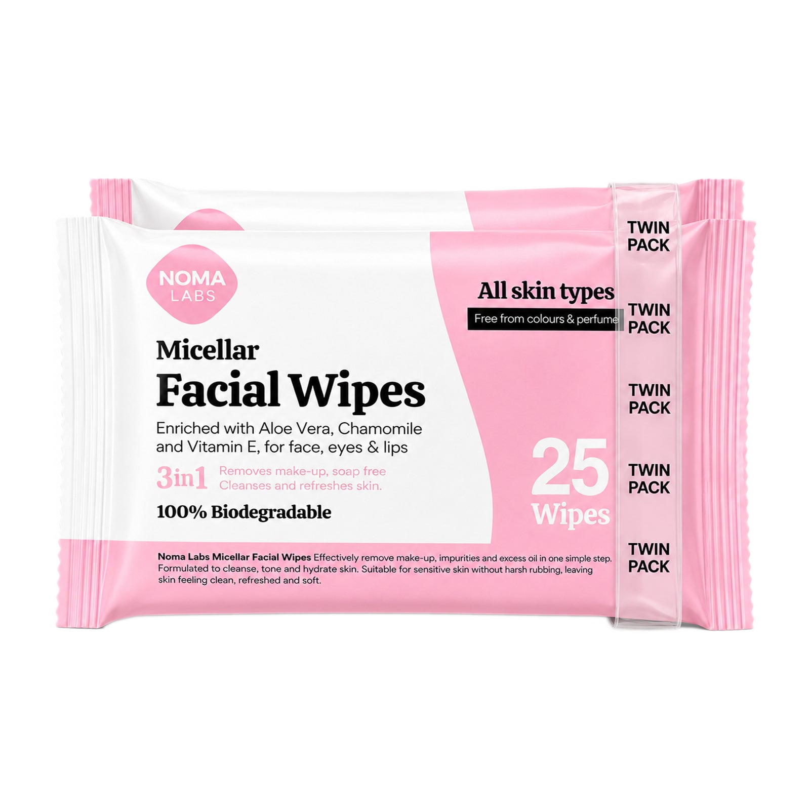 Noma Labs Twin Pack Micellar Facial Wipes 2x140g - 2x25 Wipes
