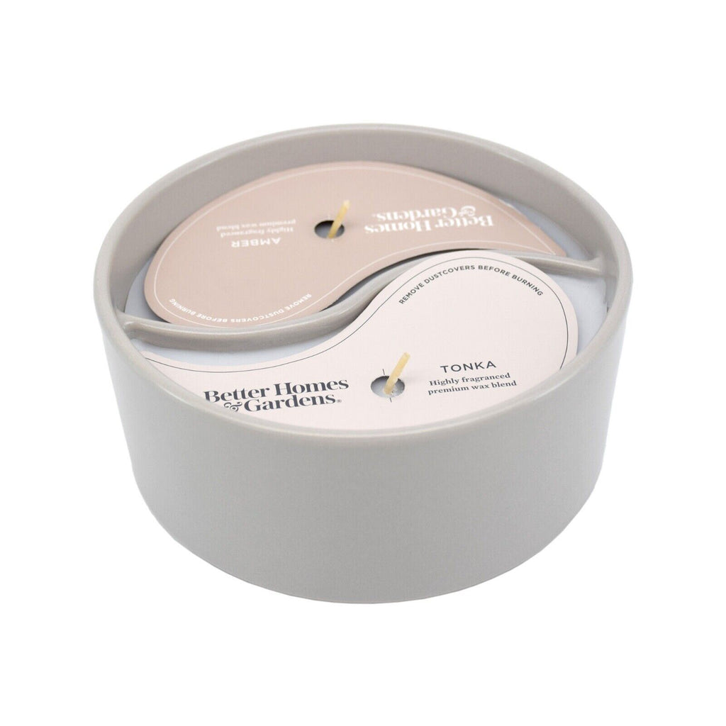 BH&G Double Wicked 2in1 Ceramic Candle Jar - 453g - Amber & Tonka