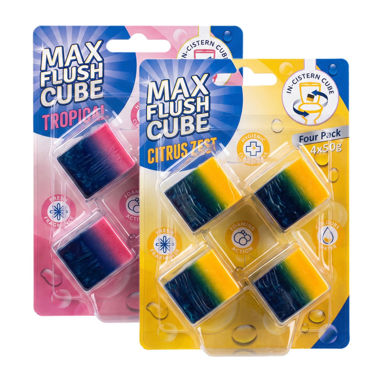 Max Flush In-Cistern Cube 4x50g - Citrus Zest & Tropical (Mixed Case of 24)