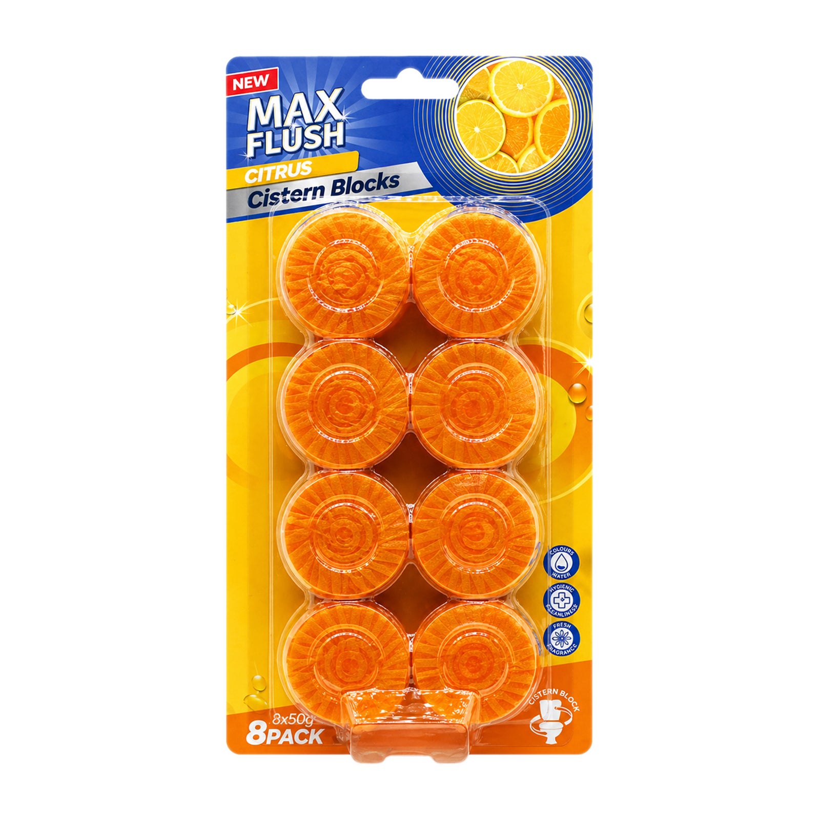 Max Flush In-Cistern Rim Block 8x50g - Citrus Sparkle