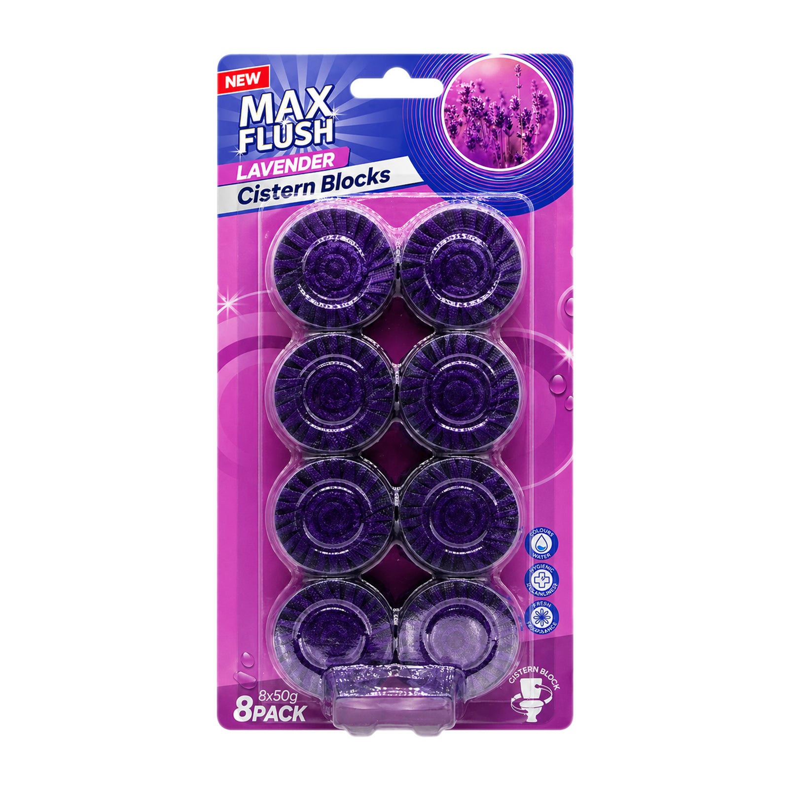 Max Flush In-Cistern Rim Block 8x50g - Lavender