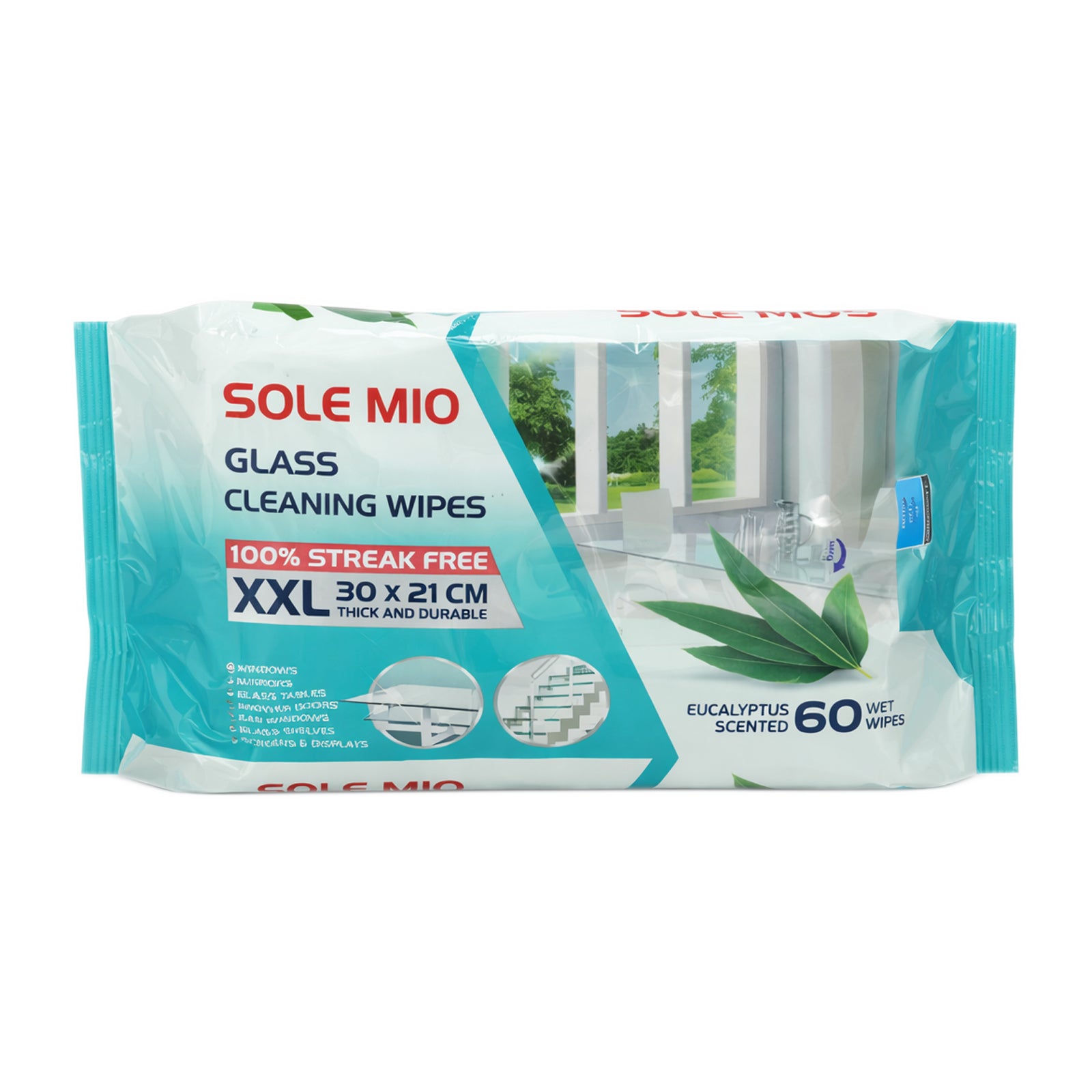 Sole Mio XXL Glass Cleaning Wipes - Eucalyptus